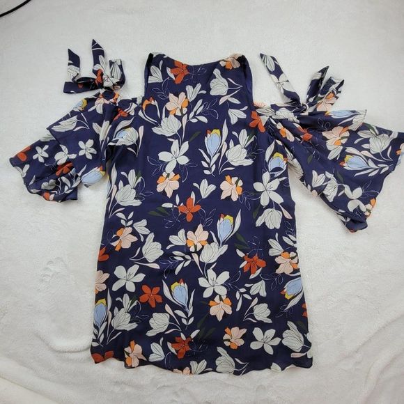 Parker Navy Floral Cold Shoulder Straps Mini Dress - Picture 4 of 14
